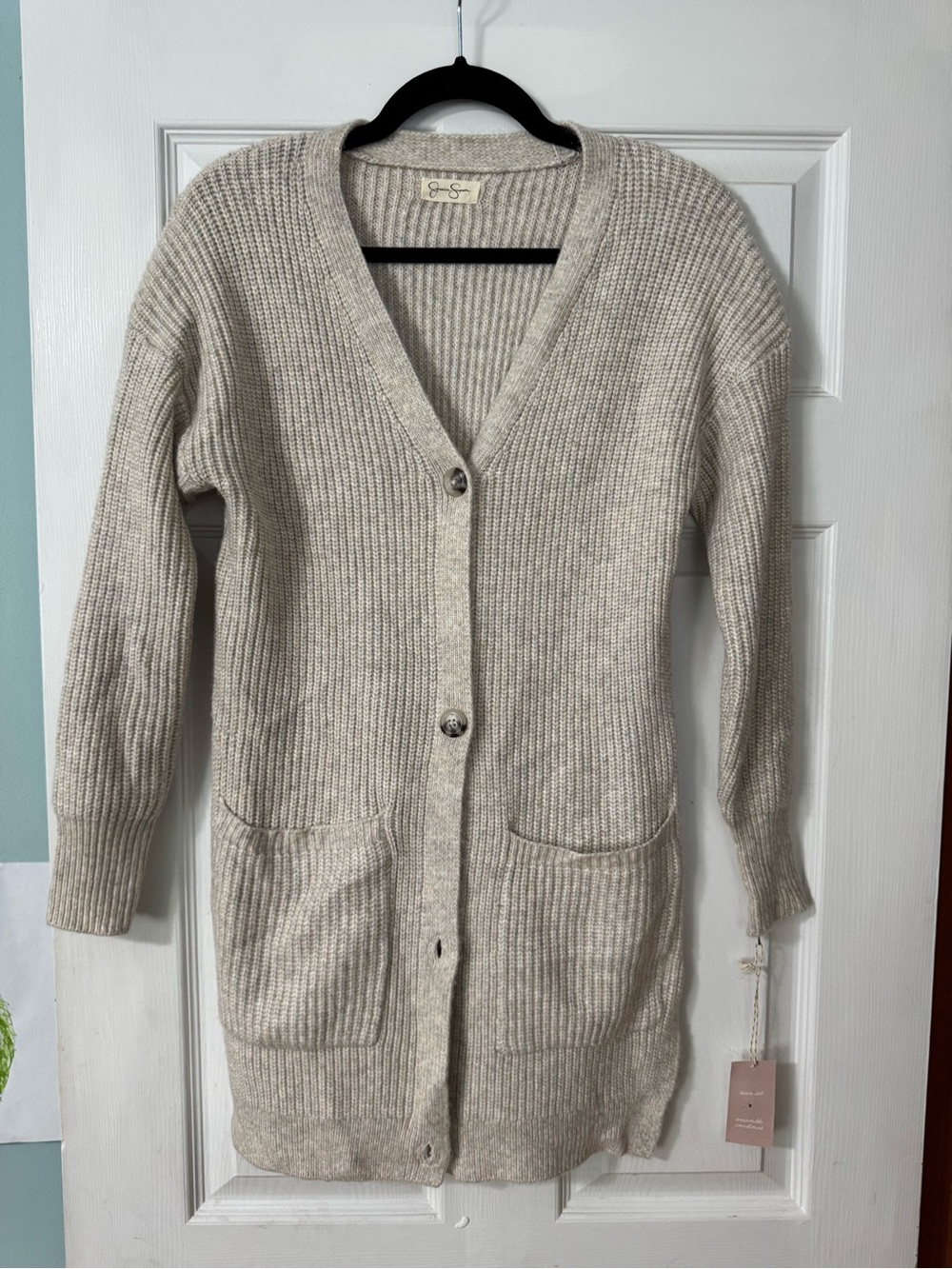 Jessica Simpson Beige Ribbed Button-Front Cardigan
